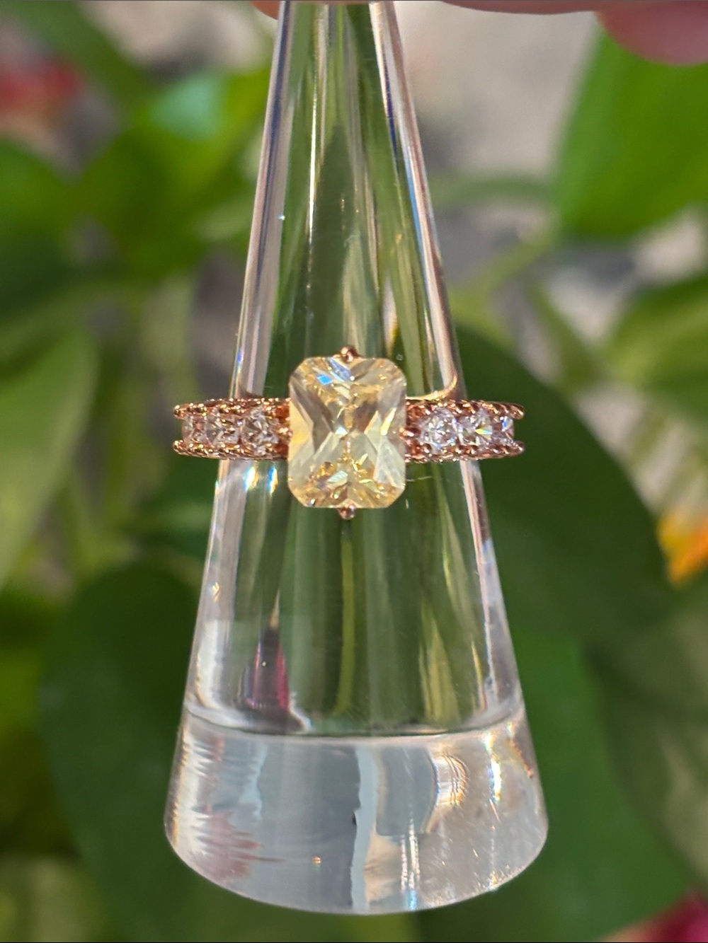 Highly Sought After Summer Time Rose Gold Yellow Stone Ring with Pavé Accents